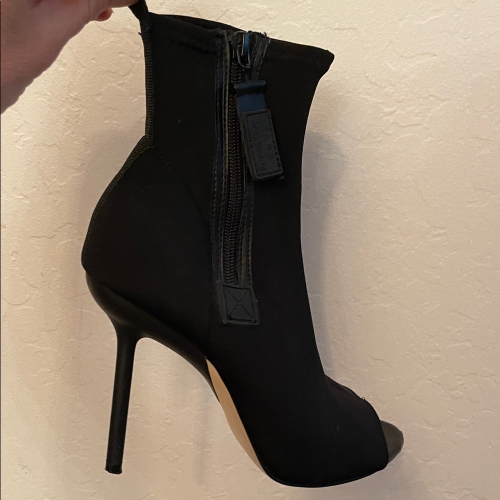 Zara Black Peep-Toe Heeled Boots